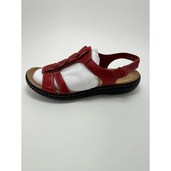 Clarks Collection Sandals Women's Size 8 Red Leather Basket Weave Detail - Picture 4 of 11